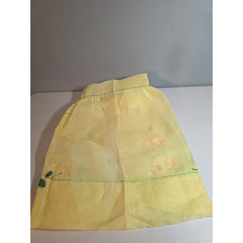 1950s Handmade Yellow Organza Apron Featuring Bold Orange Floral Appliqués